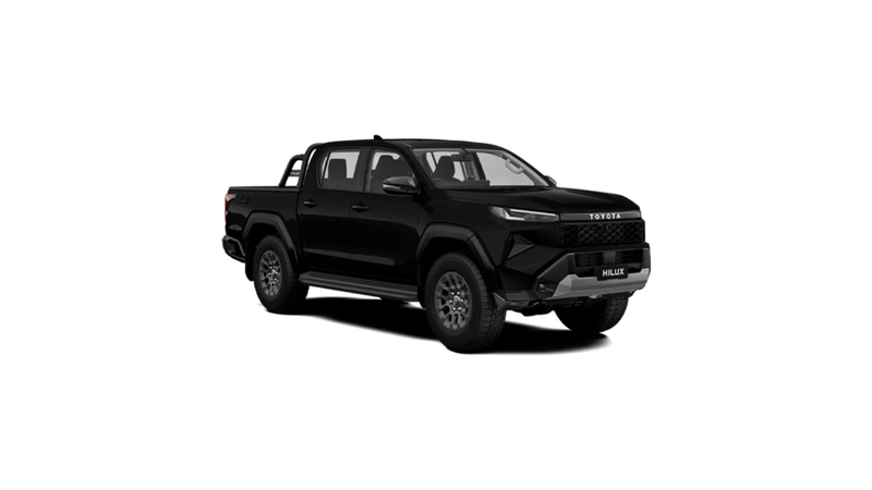 Toyota Hilux front three-quarter view in Attitude Black