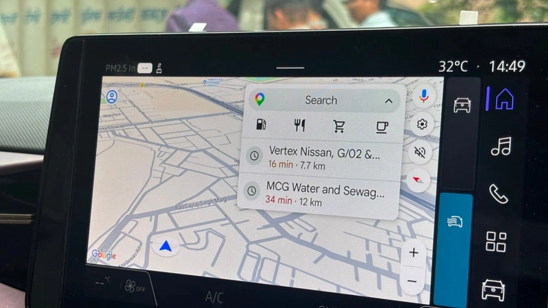 touchscreen showing Google Maps navigation