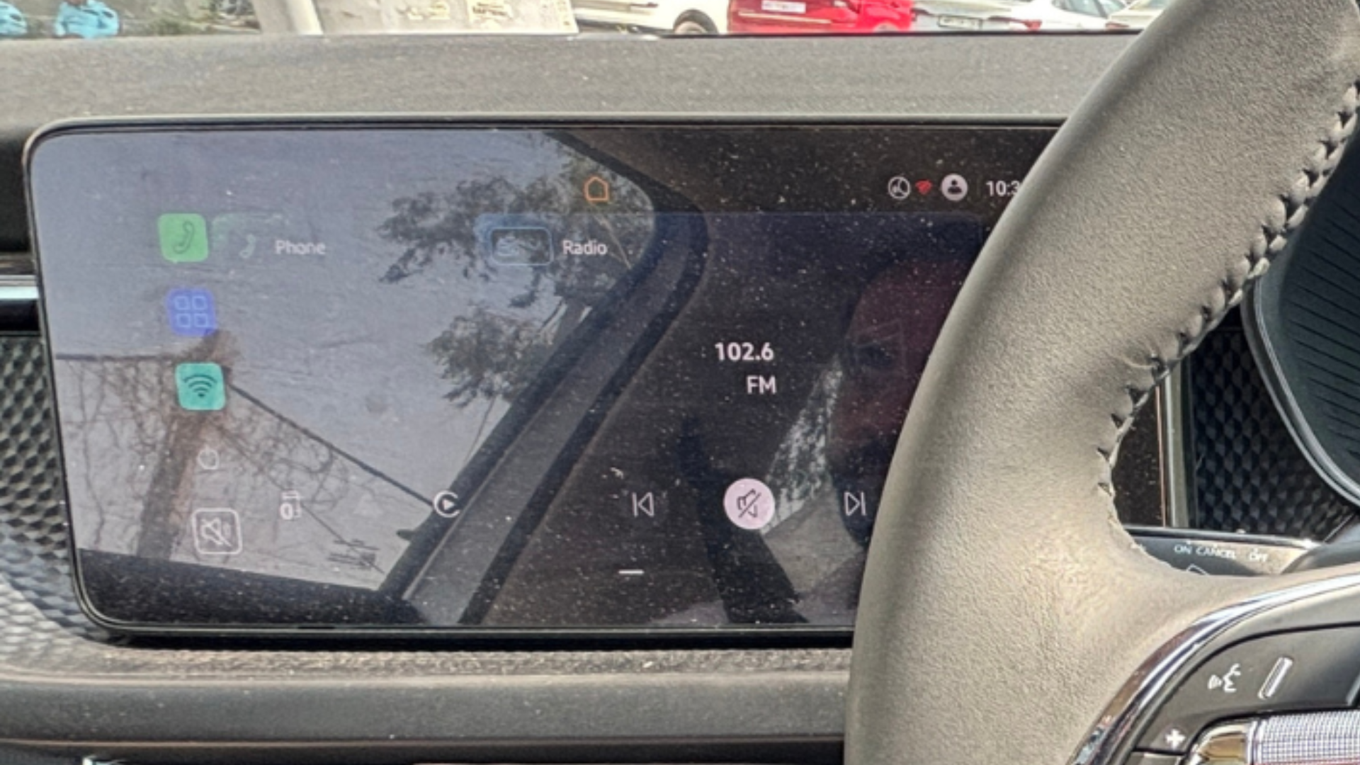 Kushaq's central infotainment touchscreen display, cleanly mounted on the dash