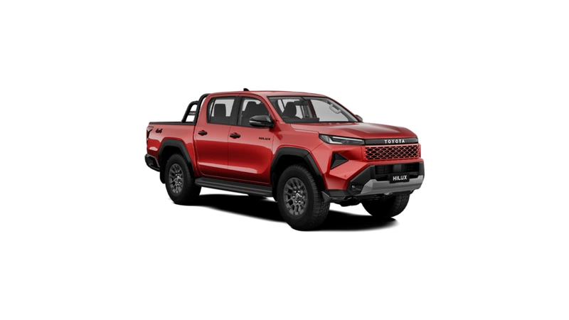 Toyota Hilux front three-quarter view in Emotional Red