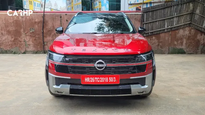 Nissan Tekton front view with Nissan grille and connected LED headlamps