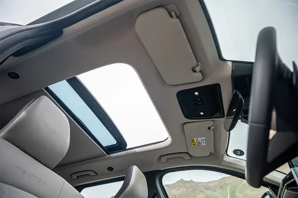 The big two-pane panoramic sunroof is designed to make the cabin feel roomier.
