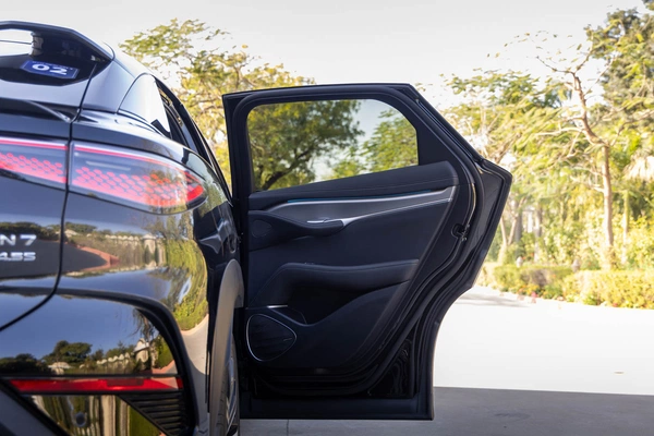 Heavy-tint rear privacy glass.