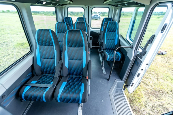 Tall cabin with mood lights.