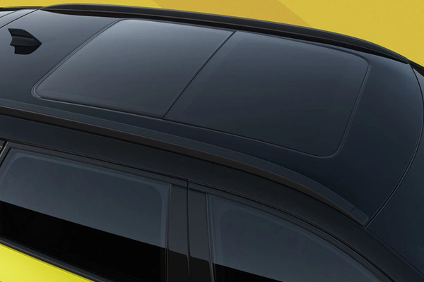 Panoramic sunroof with rain-sensing wipers and anti-pinch safety.