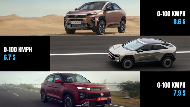 Tata Curve EV vs Mahindra BE 6 Vs Hyundai Creta EV interior 0-100 kmph time
