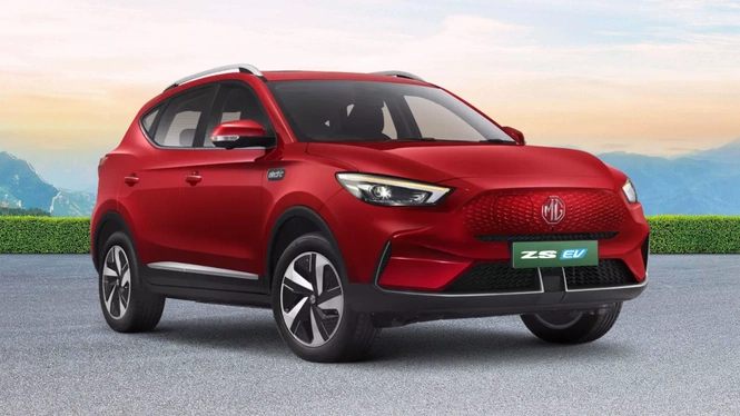 MG ZS EV Glaze Red Front Side View