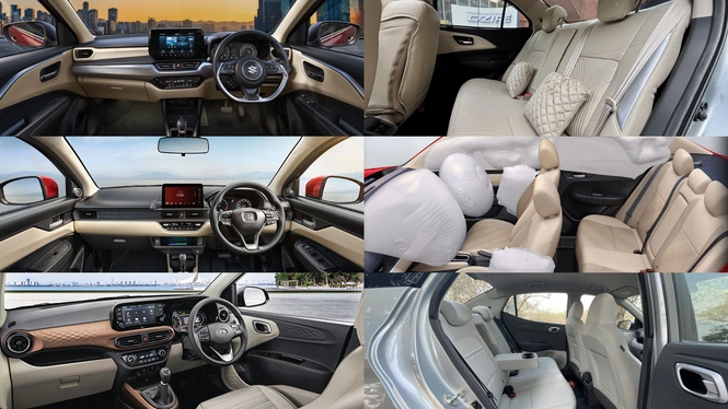 Maruti Suzuki Dzire vs Honda Amaze vs Hyundai Aura interior
