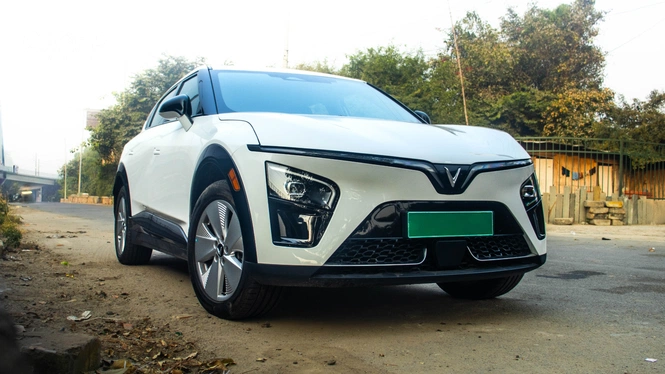 VinFast VF7 in white; front profile