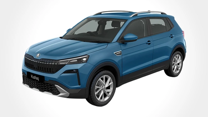 Skoda Kushaq Signature Lava Blue Front Side View