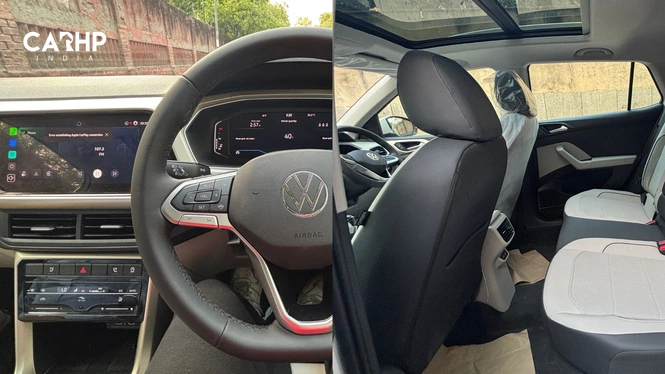 Volkswagen Taigun Interior Dashboard and Steering Wheel View, Rear Seating and Sunroof View