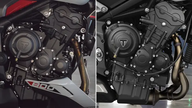 Triumph Trident 800 and Street Triple 765 R Engine Side-by-side