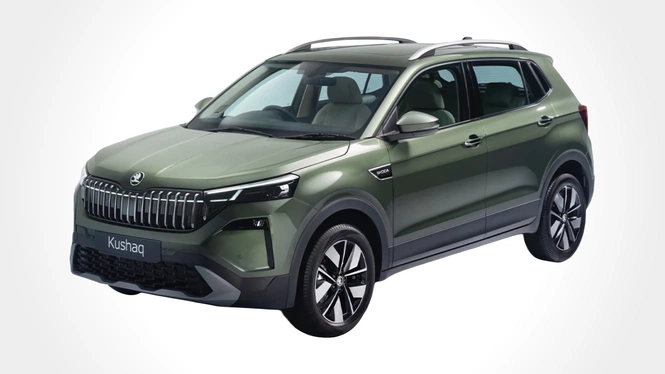 Skoda Kushaq Prestige Shimla Green Front Side View