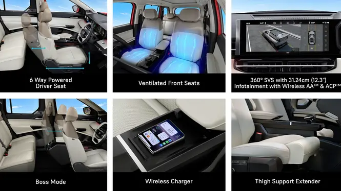 Tata Sierra Legend Series 6 Way Powered Driver Seat, Ventilated Front Seats, 360° SVS with 31.24 cm (12.3") Infotainment with Wireless AA™ & ACP™, Boss Mode, Wireless Charger, Thigh Support Extender
