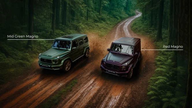 Mercedes-AMG G 63 Collector’s Edition in red magno and mid green magno