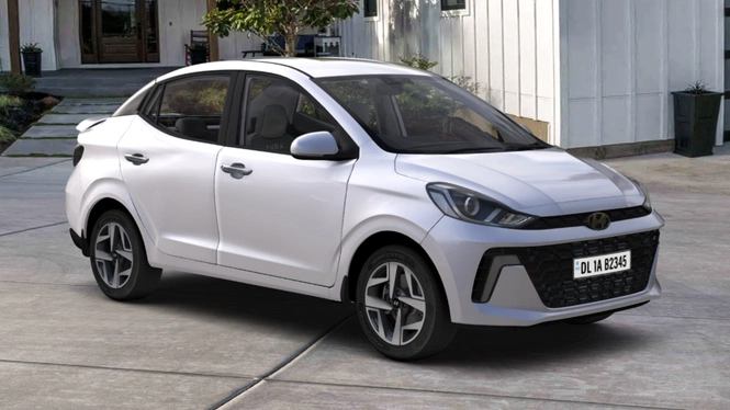 Hyundai Aura SX(O) Typhoon Silver Front Side View