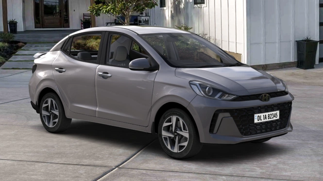 Hyundai Aura SX(O) Titan Grey Front Side View