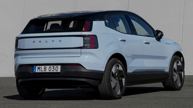 Volvo ex30 rear in blue-grey india spec