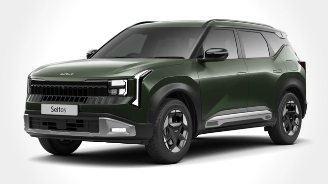 Kia Seltos HTX Pewter Olive Front Side View