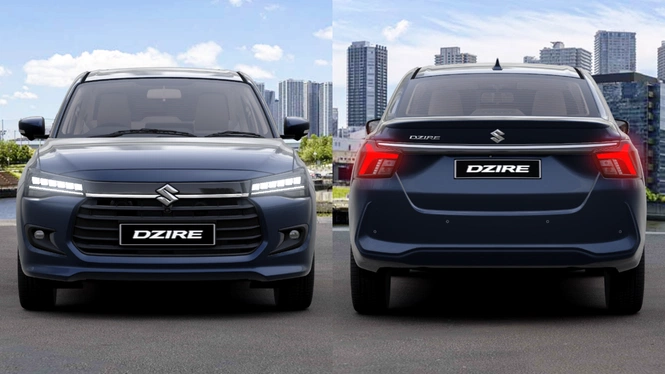 Maruti Suzuki Dzire ZXi+ Alluring Blue Exterior Front & Back View