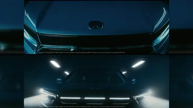 2026 Honda Elevate Facelift Exterior Front View Showing Its Grille, LED DRL Strip and Bonnet Logo