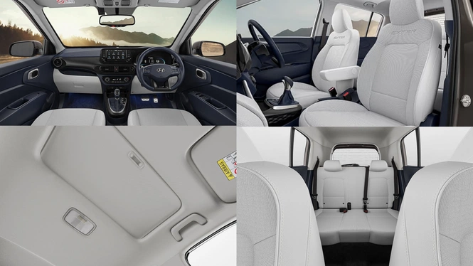 Hyundai Exter Interior Dashboard; Front Seats; Sunroof; Rear Seating Area