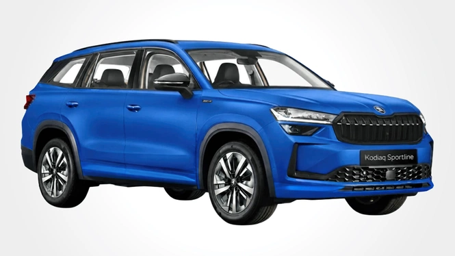 Kodiaq Sportline Race Blue Metallic Front Side View