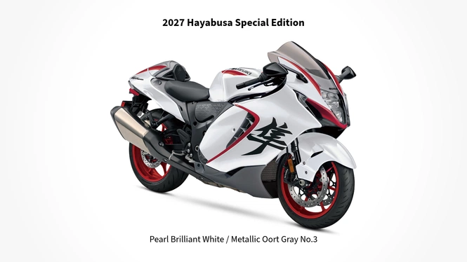 2027 Suzuki Hayabusa Special Edition in Pearl Brilliant White / Metallic Oort Gray No.3 color scheme