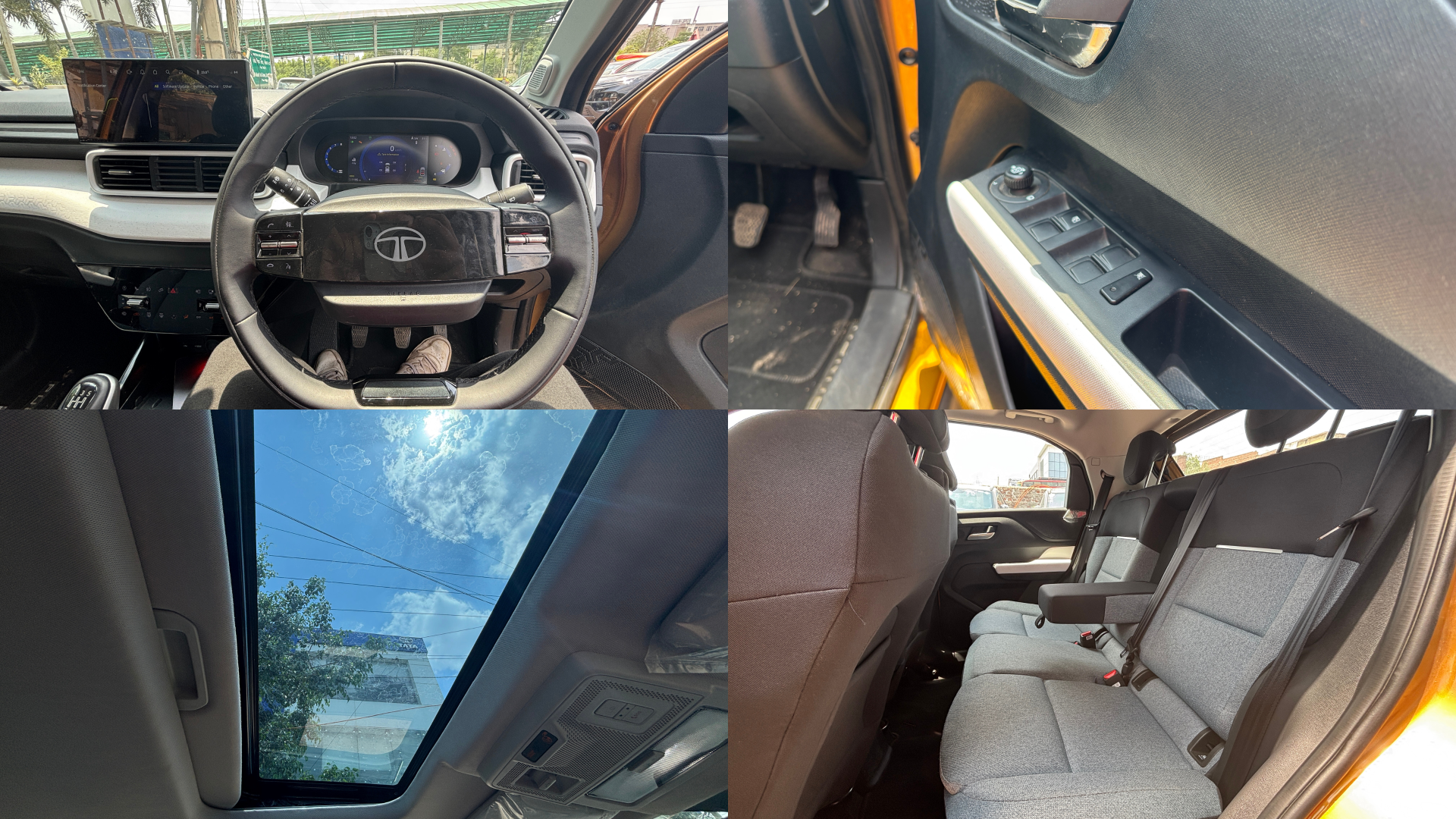 Tata Punch Interior Dashboard, Steering Wheel, Driver-side Power Window Switches; Sunroof; Rear Seating Area