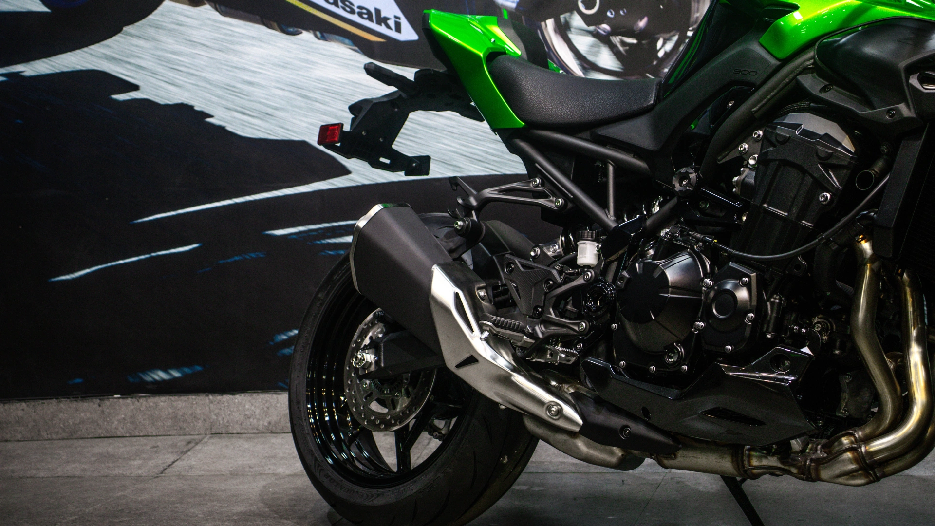 2026 Kawasaki Z900 In Candy Lime Green Engine View