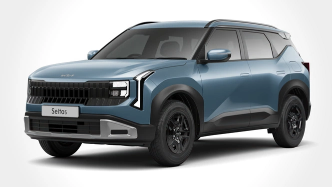 Kia Seltos HTE (O) Frost Blue Front Side View