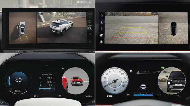 Hyundai Bayon and Creta Surround view monitor (SVM) and Blind view monitor (BVM) Views