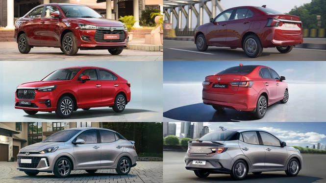 Maruti Suzuki Dzire vs Honda Amaze vs Hyundai Aura exterior