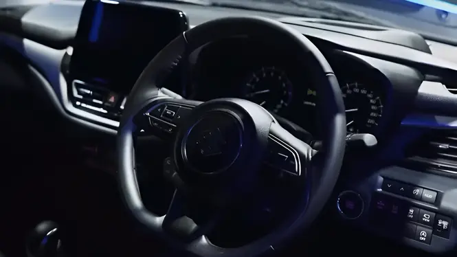 2026 facelifted Baleno interior dashboard and steering wheel