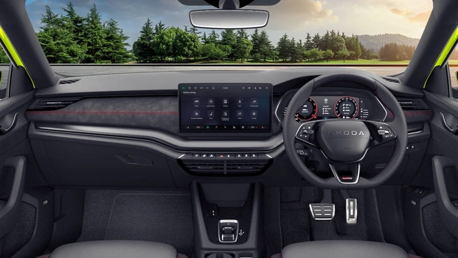 Skoda Octavia RS Interior front cabin featuring 26.03 cm Virtual Cockpit, Head-Up Display, among others