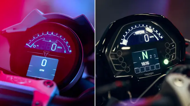Triumph Trident 800 Instrument Cluster and Street Triple R Instrumnet Cluster Side-by-side Views