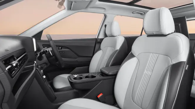 Hyundai CRETA Electric Lounge Edition interior front cabin, dashboard, front seats, and steering wheel