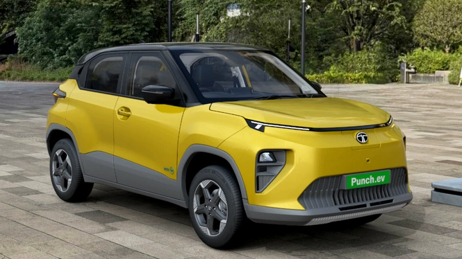 Tata Punch EV Empowered Fearless Yellow Front Side View