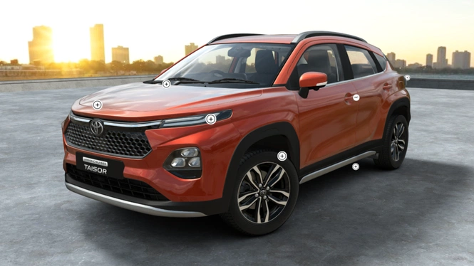 Toyota Urban Cruiser Taisor V Lucent Orange Front Side View