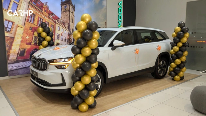 White 2025 Skoda Kodiaq launched at Excel Skoda Faridabad showing it unlock sequence