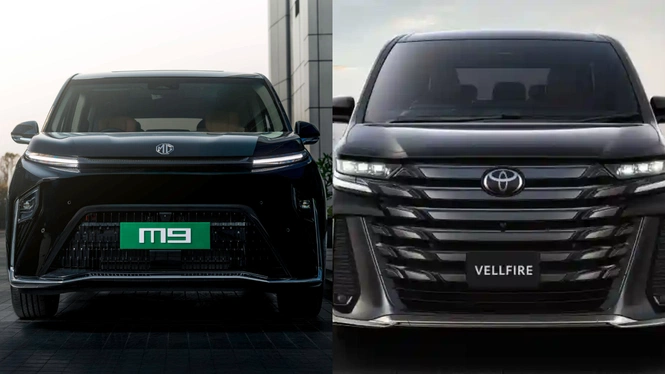 MG M9 and Toyota Vellfire side by side front profiles