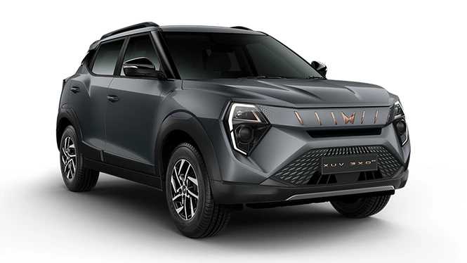 Mahindra XUV 3XO EV AX5 Galaxy Grey Front Side View