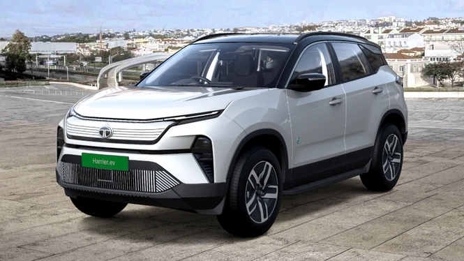 Tata Harrier EV Adventure 65 Pristine White With Dual Tone Front Side View