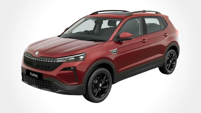 Skoda Kushaq Sportline Cherry Red Front Side View