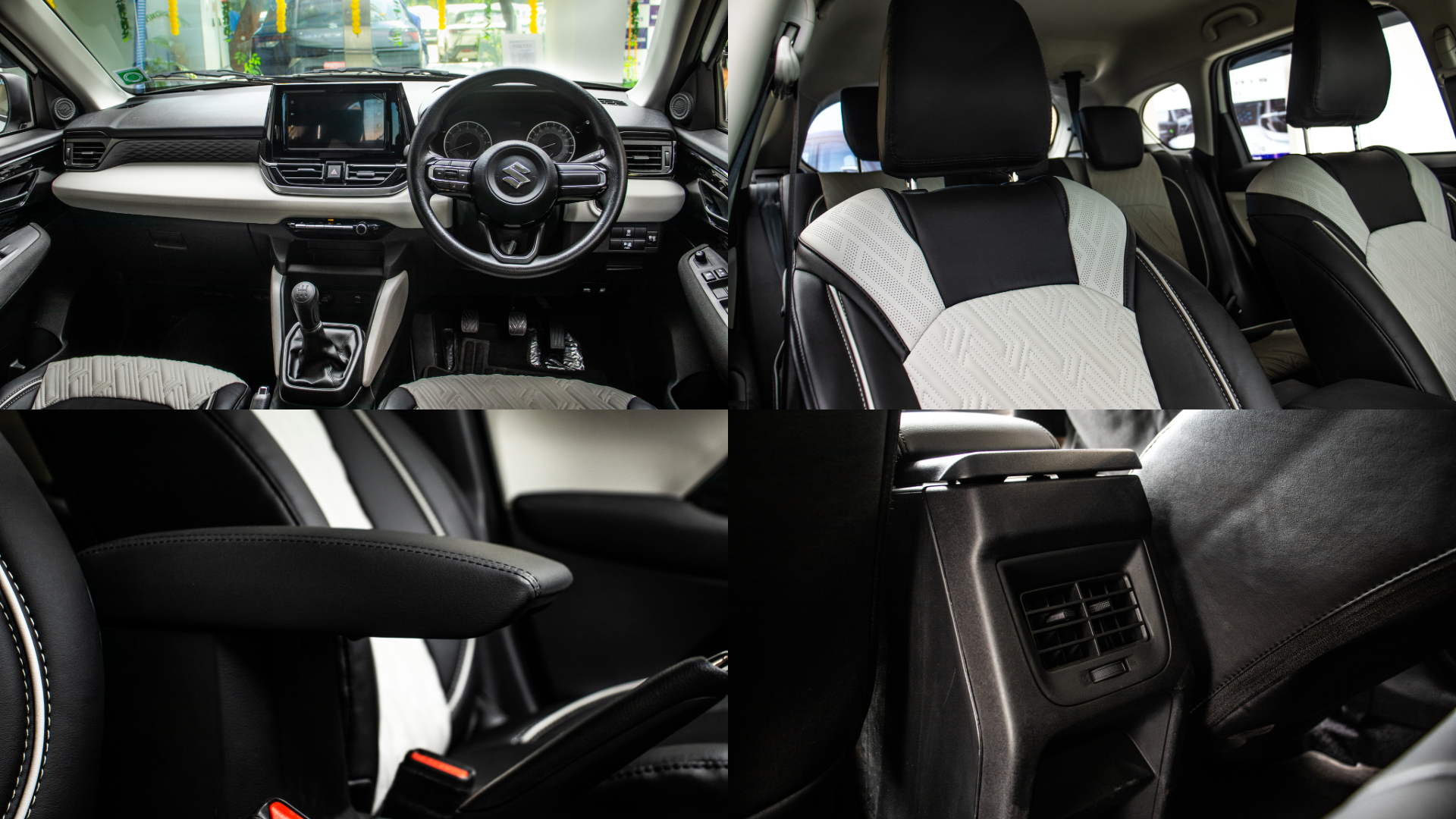 Maruti Suzuki Victoris Interior Cabin: Dashboard; Steering Wheel; Gear Stick; Infotainment Display; Front Seats; Front Armrest; Rear AC