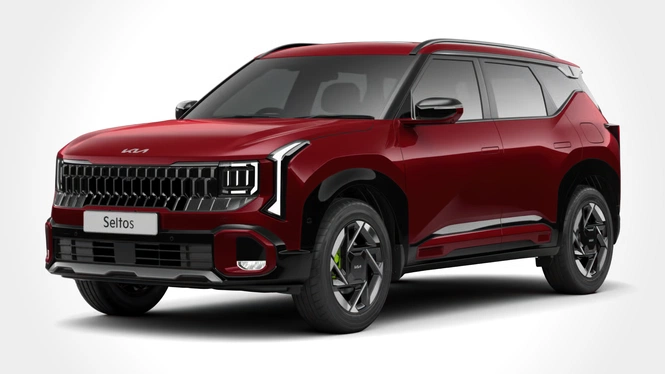 Kia Seltos GTX Magma Red Front Side View