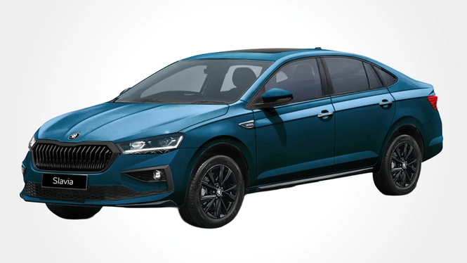 Skoda Slavia Sportline Lava Blue Front Side View